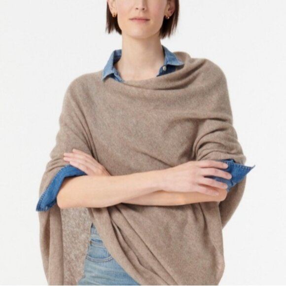 J. Crew Sweaters - J. Crew Cashmere Wool Poncho In Heather Birch Tan OS Quiet Luxury